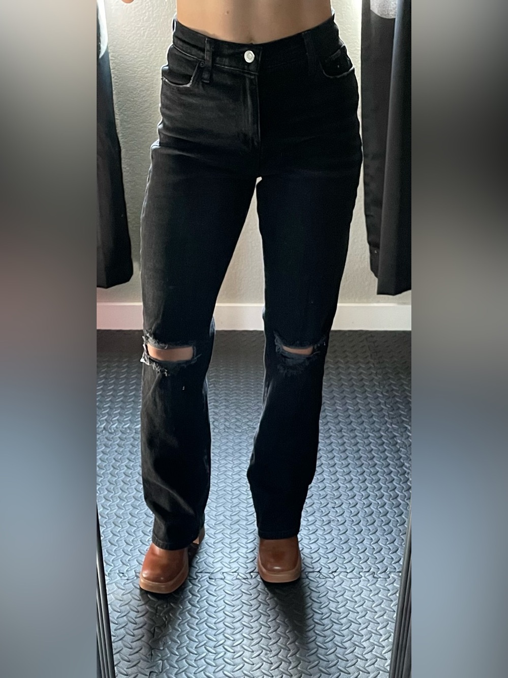 Black Distressed Straight-Leg Jeans